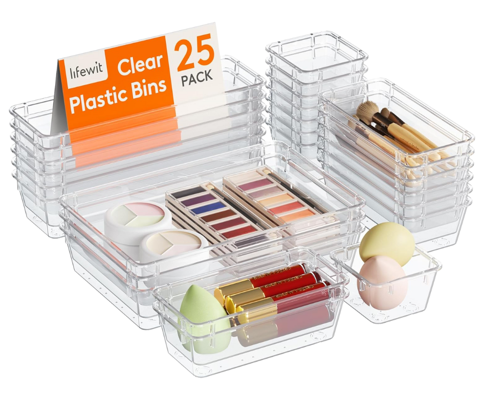 plastic bins clear 25 pack