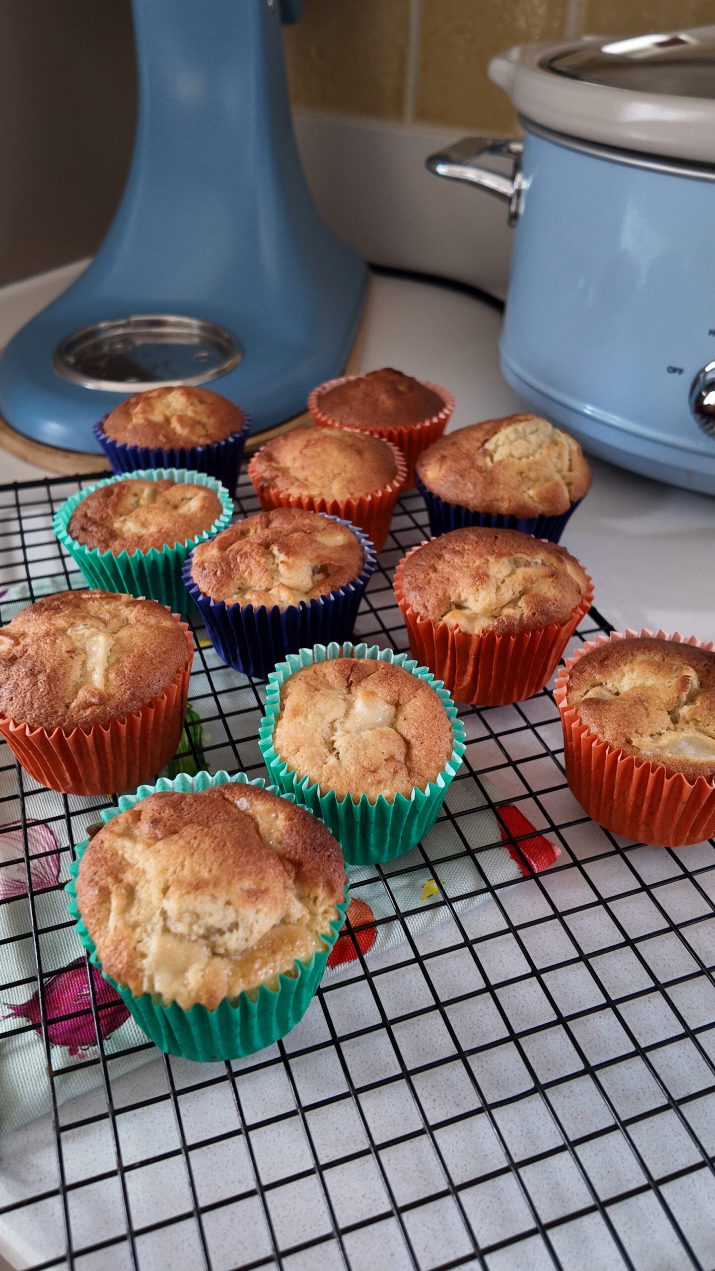 apple and banana muffin on wire rack