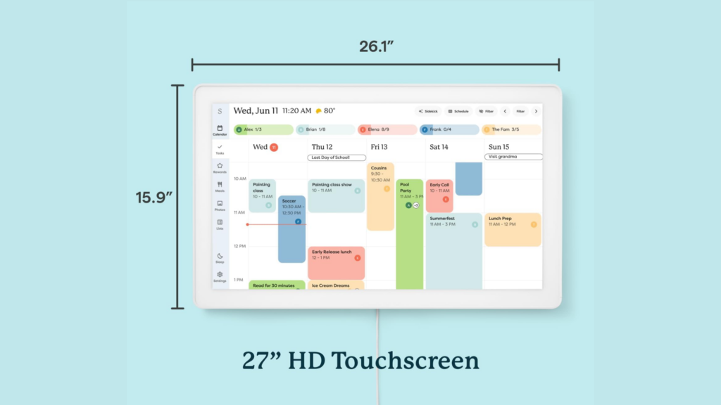 Skylight calendar dimensions and shows calendar function