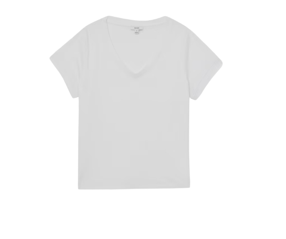 Reiss Brushed-Cotton V-Neck T-Shirt in White