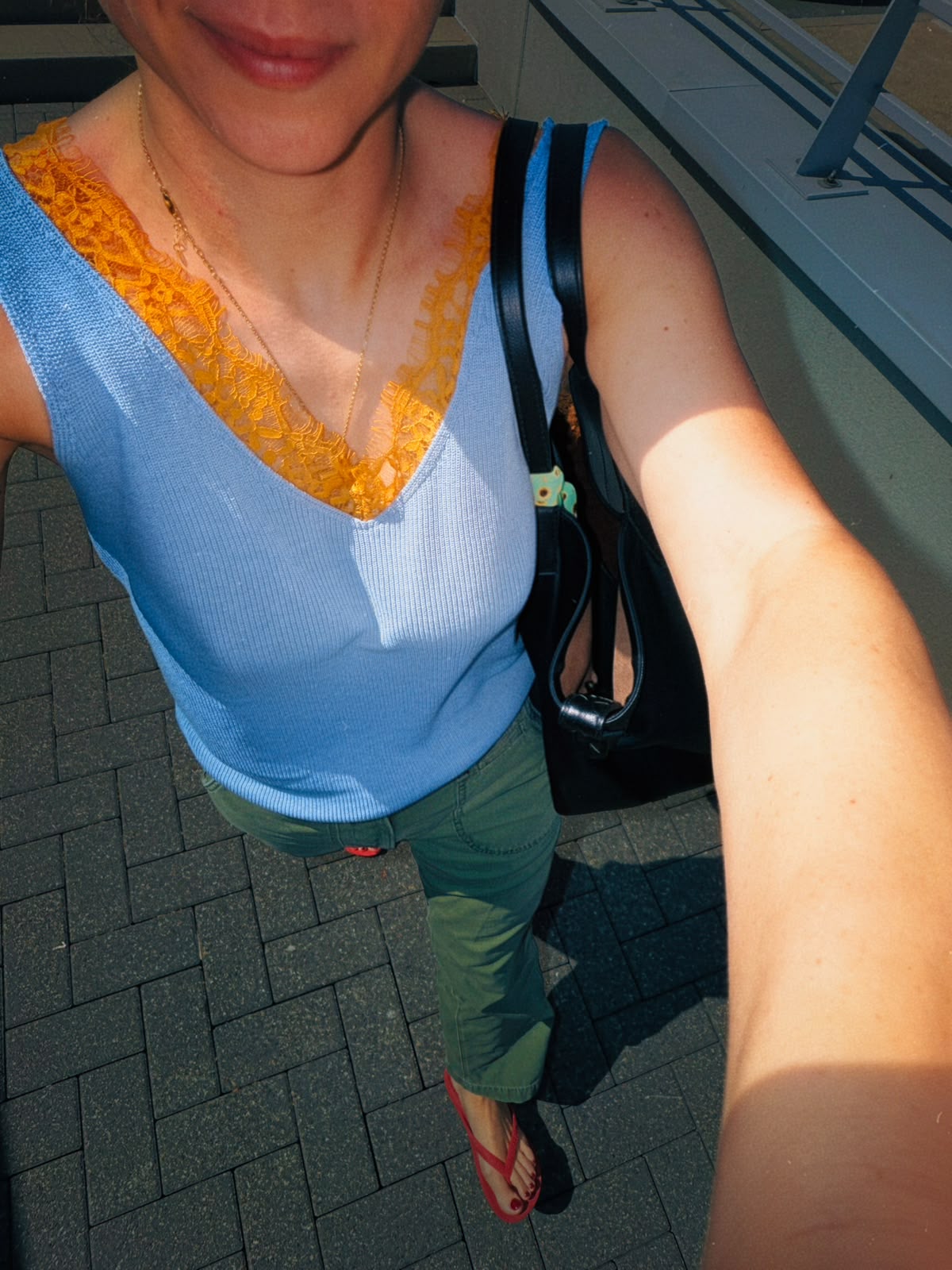 Blue vest and khaki trouser
