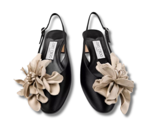 JIMMY CHOO BLACK SHOE WITH BEIGE FLOWER EYLA