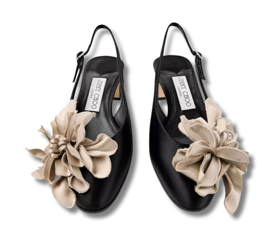 JIMMY CHOO BLACK SHOE WITH BEIGE FLOWER EYLA
